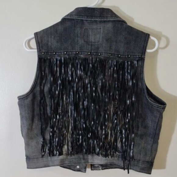 DAZL whitewashed black denim vest with fringe on back - girls XL/women's small - Picture 6 of 6